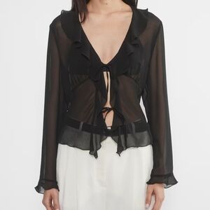 WILFRED Frenchy Blouse Black Chiffon V-neck Contemporary Romantic 2XL Aritzia